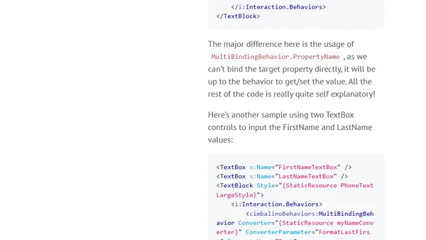 Cimbalino Windows Phone Toolkit: MultiBindingBehavior