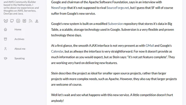 Google launches Subversion driven open source project hosting service