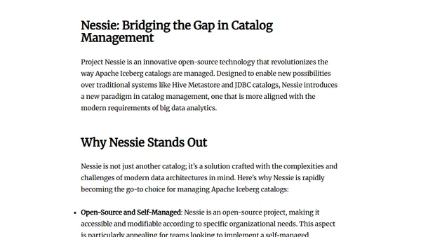 Nessie -  An Alternative to Hive & JDBC for Self-Managed Apache Iceberg Catalogs