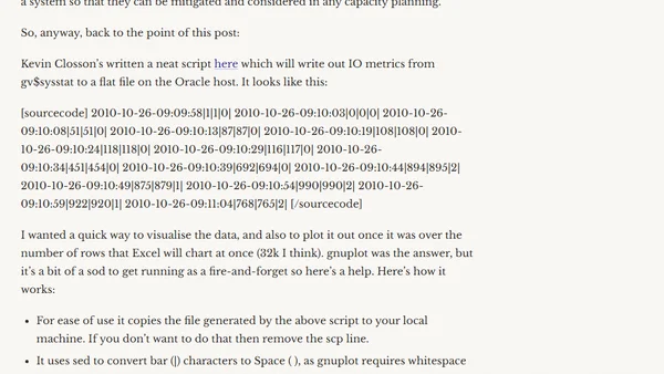 Graphing I/O data using gnuplot and Oracle V$SYSSTAT