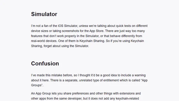 Common pitfalls when using Keychain Sharing on iOS