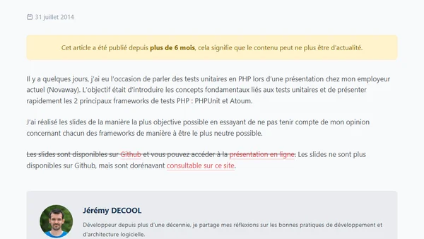 Présentation "Introduction PHPUnit et Atoum"
