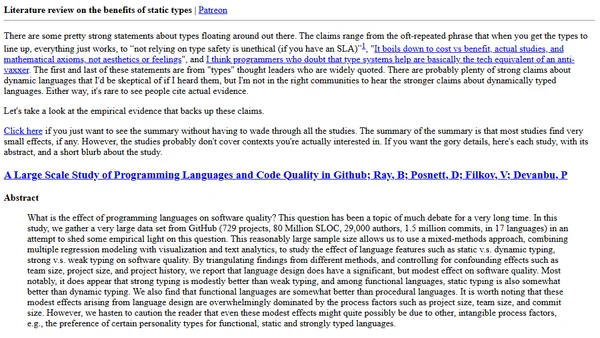 Literature review on the benefits of static types