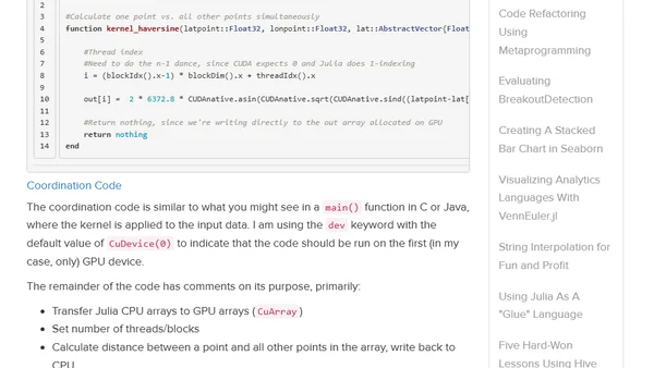 Parallelizing Distance Calculations Using A GPU With CUDAnative.jl