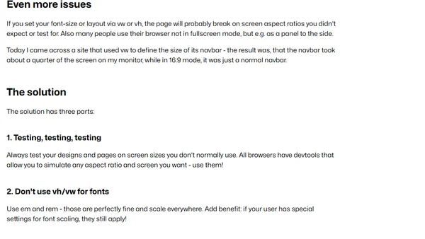 Don't use vw for font sizes