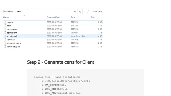 Using docker to generate CA, server & client certificates for TESTING