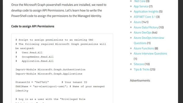 Azure – Assign API Permissions to Managed Identity using PowerShell