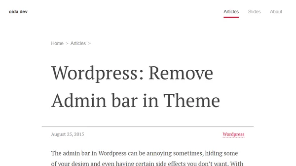 Wordpress: Remove Admin bar in Theme