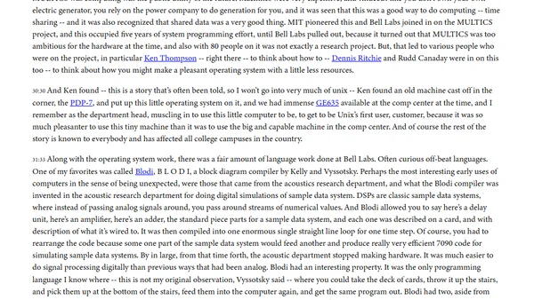 Computing History at Bell Labs