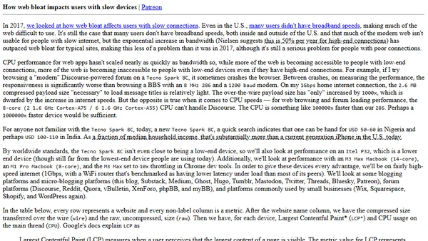 How web bloat impacts users with slow devices