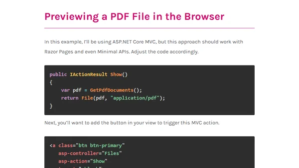 ASP.NET Core PDF Previews and Downloads