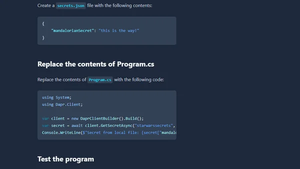 Dapr: Reading local secrets with .NET 5