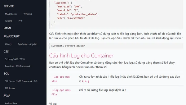 Thiết lập cấu hình log trong Docker