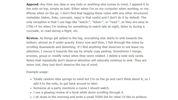 The append-and-review note