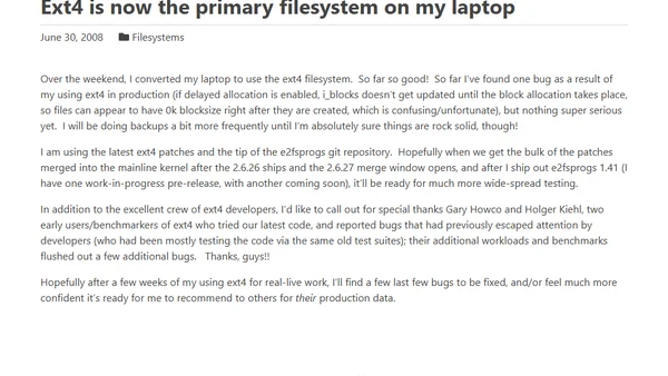 Ext4 is now the primary filesystem on my laptop