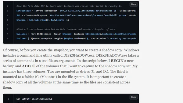 EBS Snapshots with Microsoft VSS and EC2 Systems Manager.