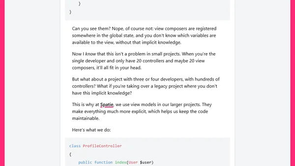 Laravel view models vs. view composers