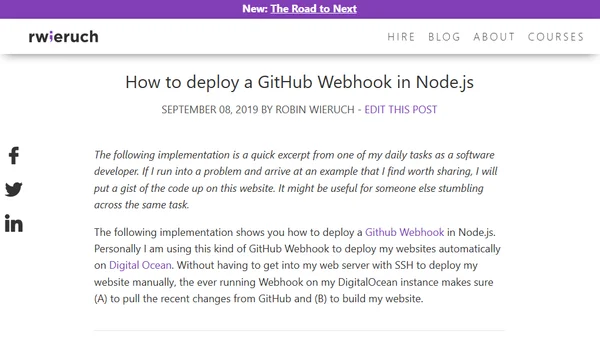 How to deploy a GitHub Webhook in Node.js