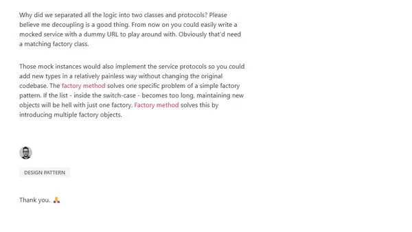 Swift factory method design pattern