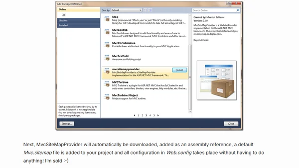 Using MvcSiteMapProvider throuh NuPack