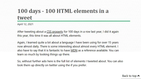 100 days - 100 HTML elements in a tweet