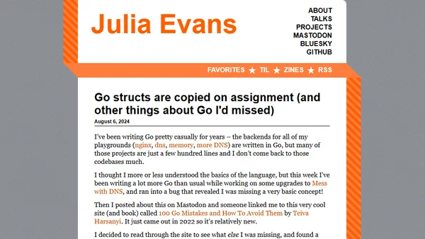 Go structs are copied on assignment (and other things about Go I'd missed)