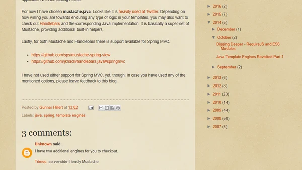 Java Template Engines Revisited Part 1