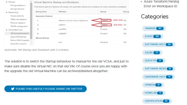 Auto Power On and VCSA Upgrades