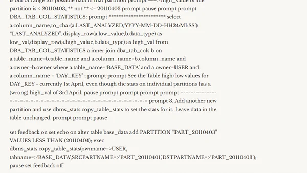 Global statistics high/low values when using DBMS_STATS.COPY_TABLE_STATS