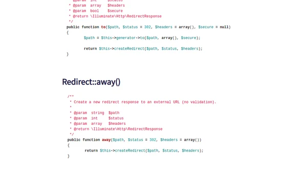 Laravel Redirect::to() vs Redirect::away()