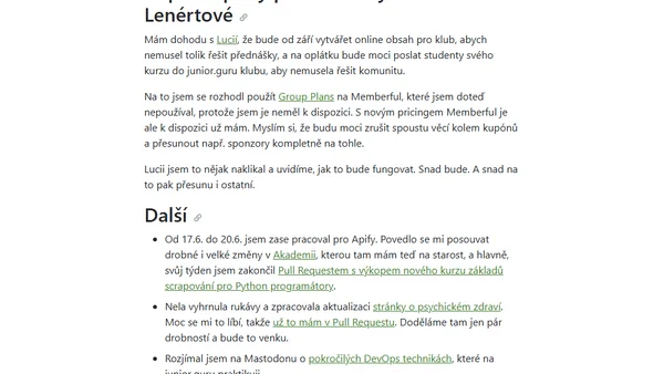 Týdenní poznámky: Červen