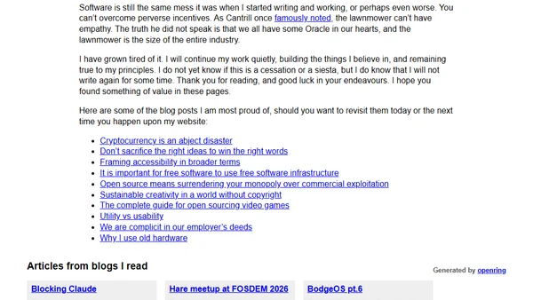 I shall toil at a reduced volume