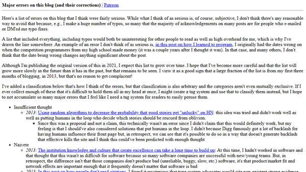 Major errors on this blog (and their corrections)