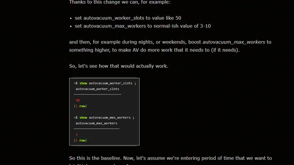 Waiting for PostgreSQL 18 – Allow changing autovacuum_max_workers without restarting.