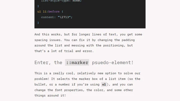 Use Unicode characters for bullet points in CSS using ::marker