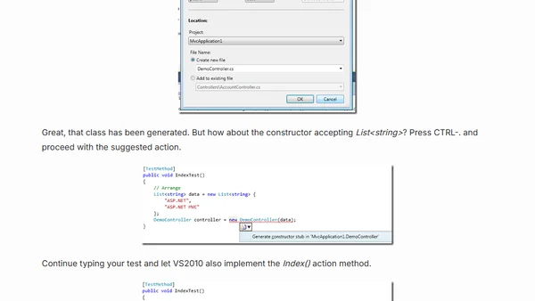 ASP.NET MVC TDD using Visual Studio 2010
