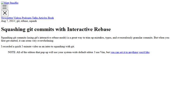 Squashing git commits with Interactive Rebase
