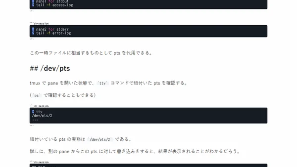 Linux で出力を別の shell に pts 経由で表示する