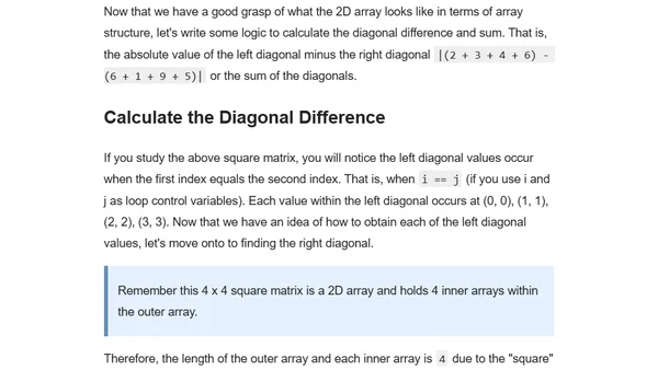 Solving the Diagonal Difference and Sum Problem