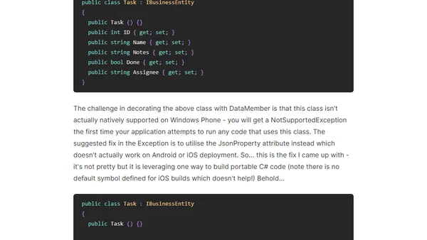 Portable Azure Mobile Services DTOs when using Xamarin and C#