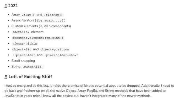 Widely Available Web Platform Features I'd Like To Learn