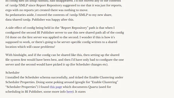 Clustering Publisher - Scheduler and Report Repository