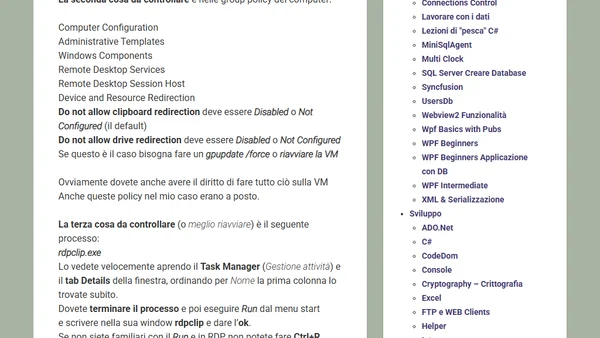 Un Tip sulla Clipboard del Remote Desktop su VM Windows