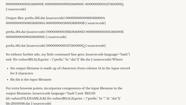 awk - split a fixed width file into separate files named on content