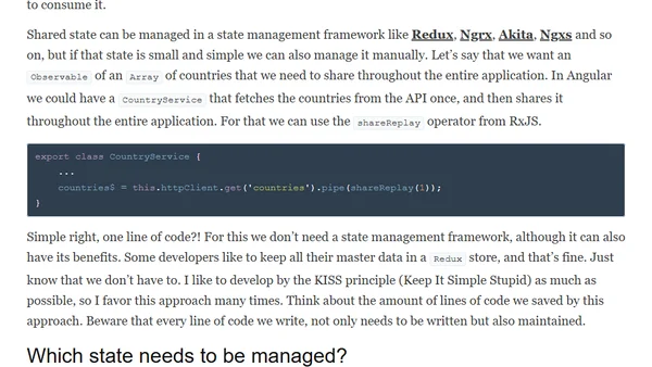 Managing state in Angular