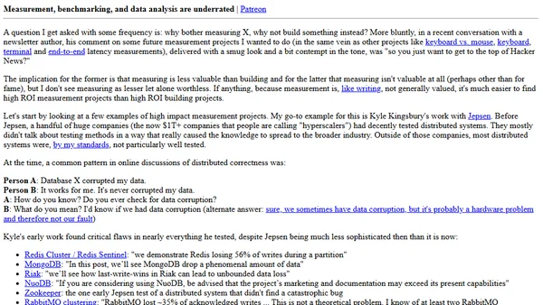 Measurement, benchmarking, and data analysis are underrated