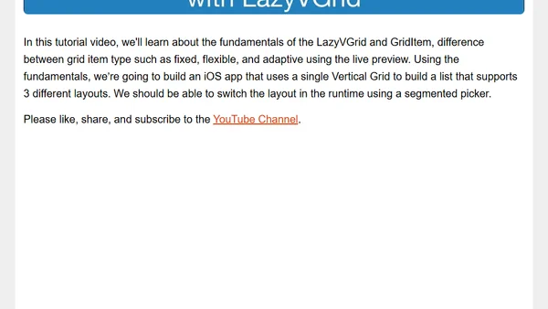 Video Tutorial - SwiftUI 2.0 | Building Adaptive Vertical Grid List with LazyVGrid
