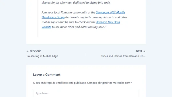 I will be at Xamarin Dev Days Singapore
