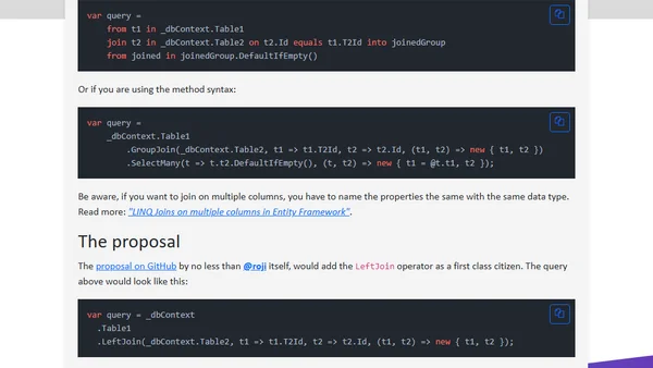 LINQ might get a "left join" operator in .net 10