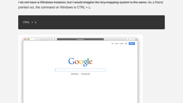 Focus the address bar with command (⌘) + L